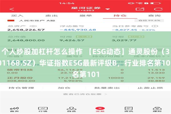 个人炒股加杠杆怎么操作 【ESG动态】通灵股份（301168.SZ）华证指数ESG最新评级B，行业排名第101